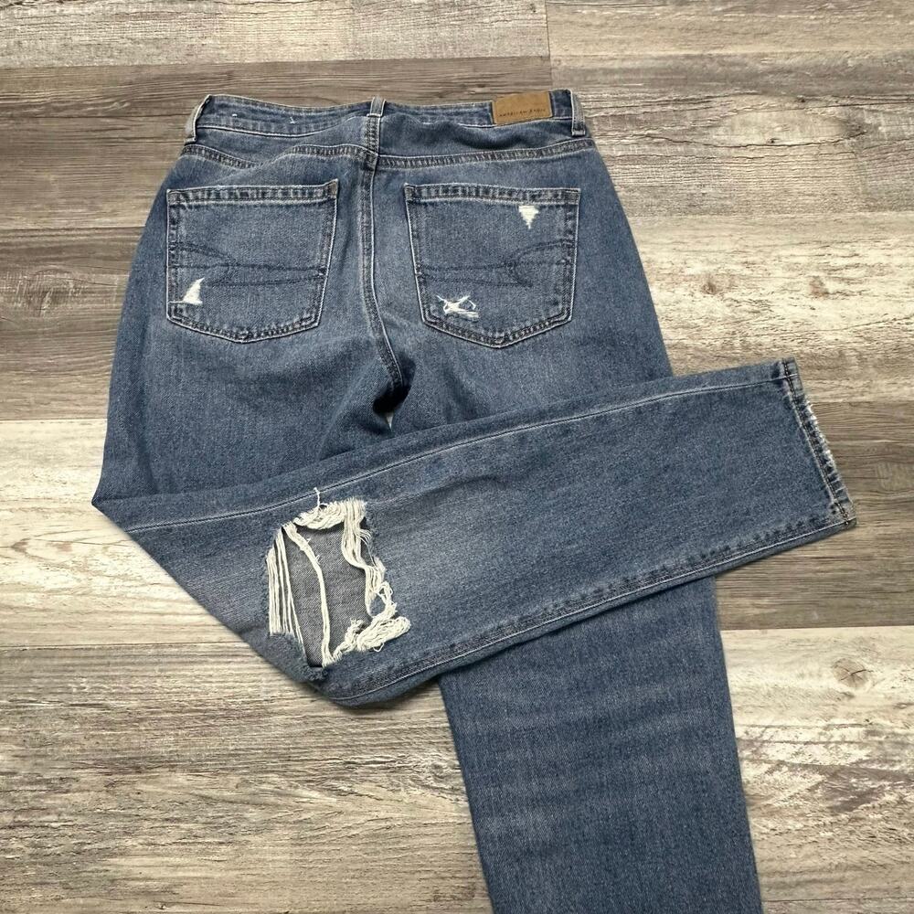 American Eagle Blue Womens 2 Comfort Stretch Hi Rise Straight Mid Wash Mom Jeans